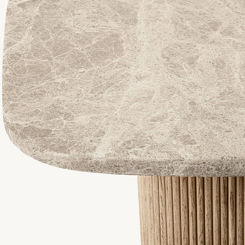 Premium Marble Top Dining Table Weathered Fluted Solid Oak Dual Column Base Rustic Farmhouse Large Family Dining Table - Image 4
