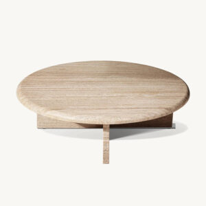 Natural Banded Travertine Center Table Partial Surround Base Solid Stone Construction Villa Living Room Focal Furniture
