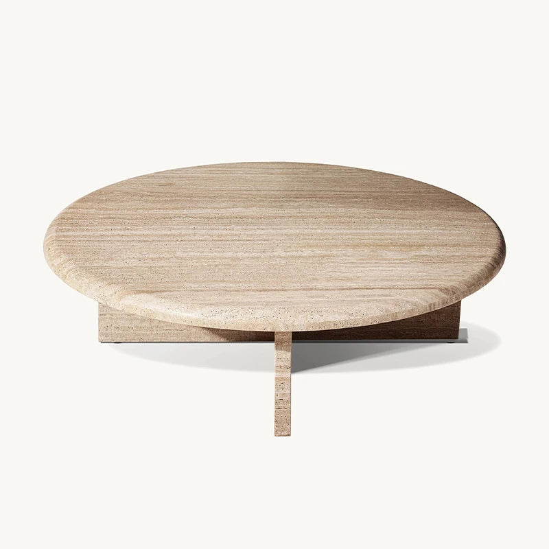Natural Banded Travertine Center Table Partial Surround Base Solid Stone Construction Villa Living Room Focal Furniture