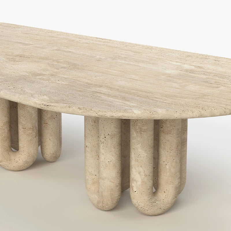 Dream Home Modern Travertine Dining Table Sculptural Curved Tube Legs Contemporary Artistic Home Dining Furniture - Image 4