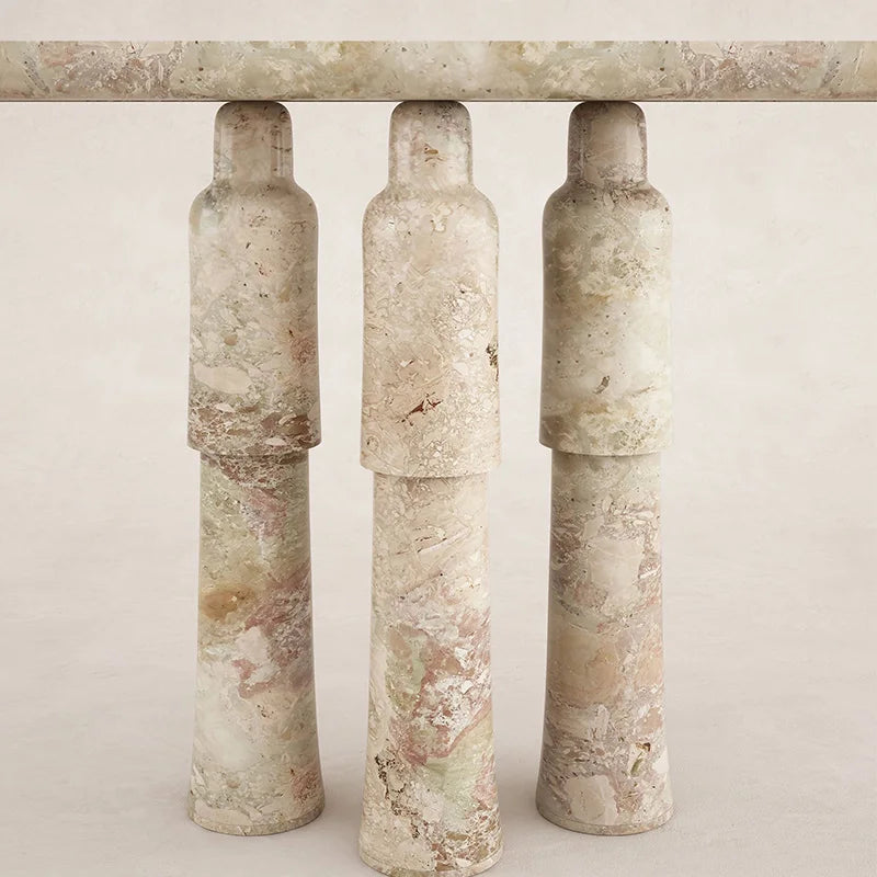 Natural Pink Mixed Onyx Marble Triple Bottle Leg Console Table Rectangular Stone Hallway Table Dream Home - Image 4