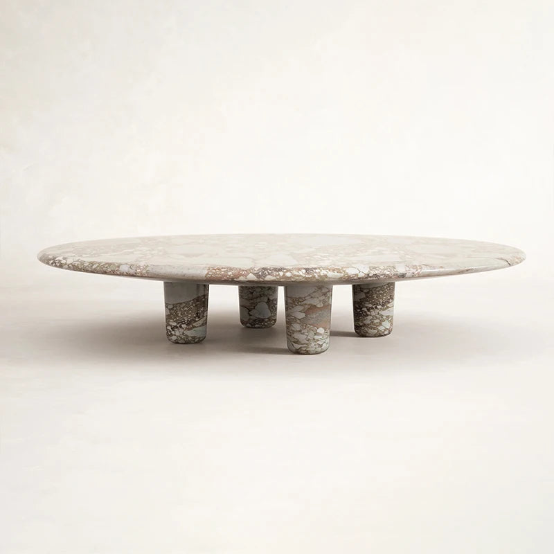 Luxury Round Marble Coffee Table Thick Cylinder Legs Elegant Natural Stone Center Table for Modern Living Room Villa Decor - Image 2