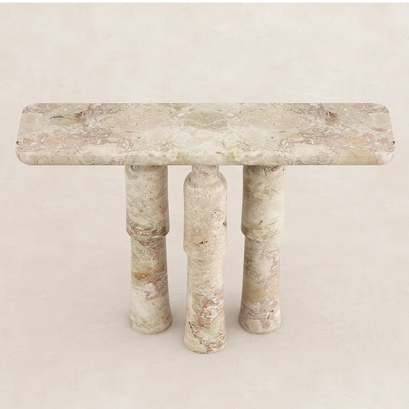 Natural Pink Mixed Onyx Marble Triple Bottle Leg Console Table Rectangular Stone Hallway Table Dream Home - Image 2