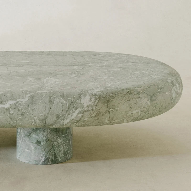 Dream Home Nordic Modern Green Marble Coffee Table Elegant Oval Solid Stone Top Minimalist Low Profile Living Room Center Table - Image 4