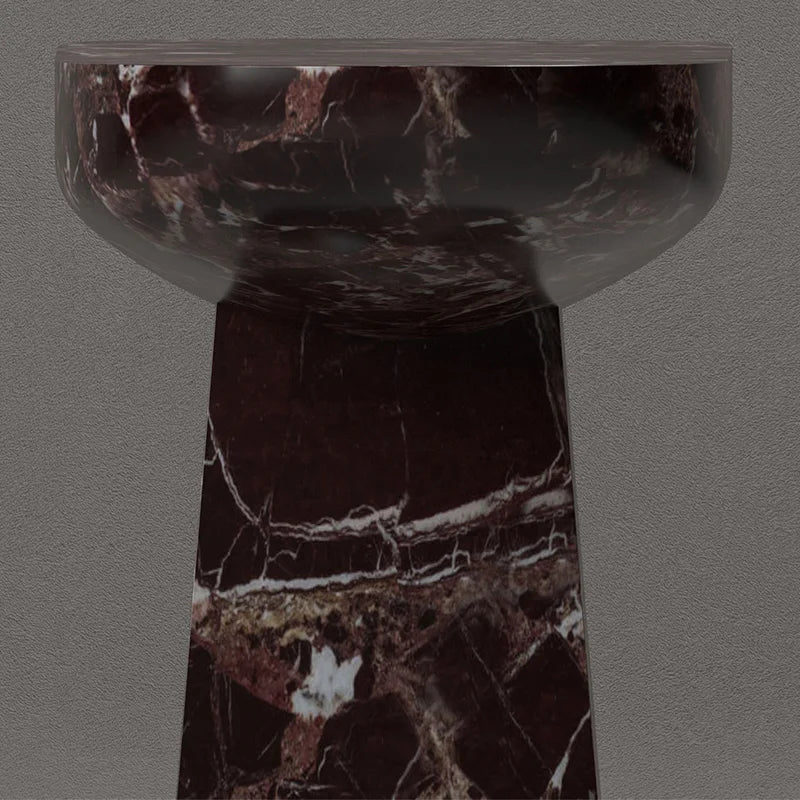 Dark Red Vein Marble Console Table Oval Rounded Tabletop Single Trapezoid Pedestal Luxury Entryway Hallway Table Dream Home - Image 4