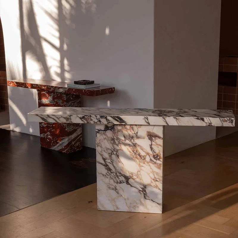 Dream Home Luxury Marble Console Table Unique T Structure Floating Long Top Natural Stone Hallway Entryway Accent Furniture - Image 5