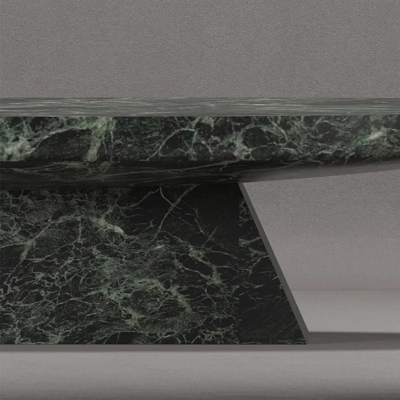 High Gloss Green Vein Marble Coffee Table Solid Stone Oval Tabletop Taper Base Contemporary Home Decor Table Dream Home - Image 6