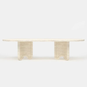 Dream Home Travertine Dining Table Oval Racetrack Top With U Wave Cutout Legs Wabi Sabi Modern Dining Table