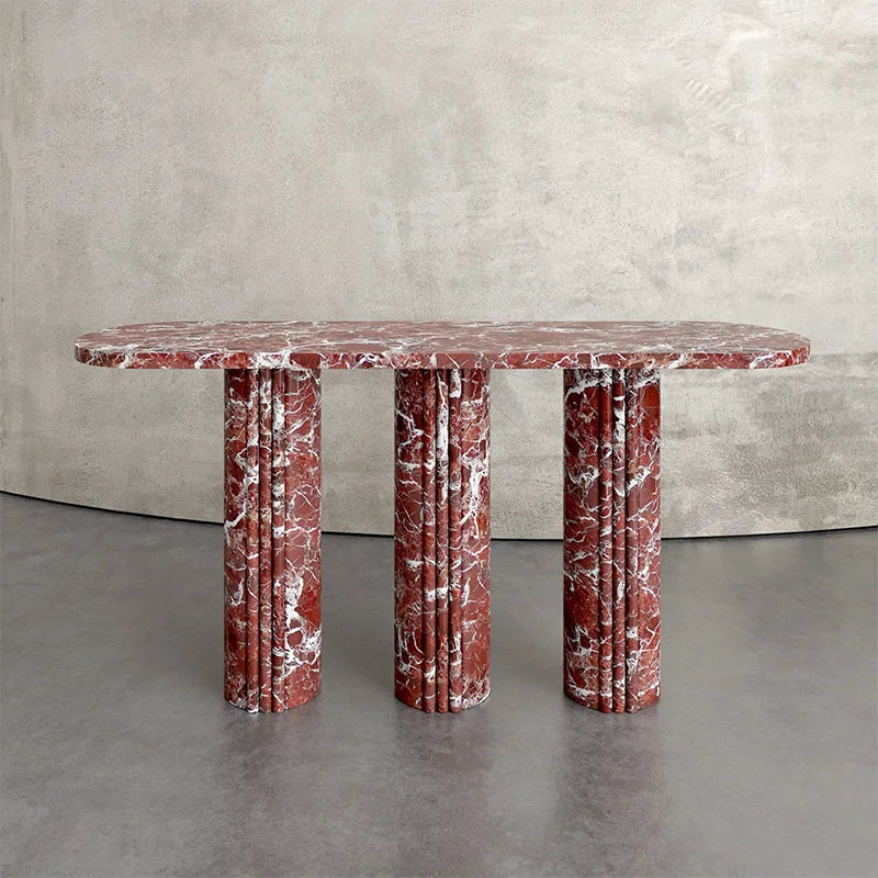 Dream Home Premium Marble Console Table Fluted Column Leg Ellipse Tabletop Solid Stone Hallway Table For Interior Decoration - Image 9