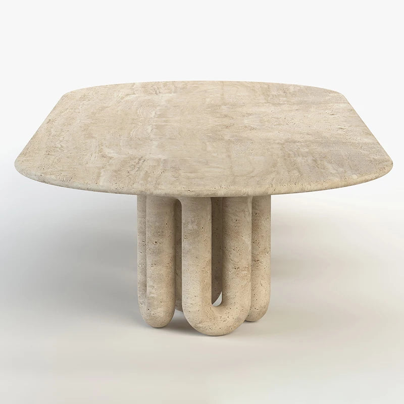 Dream Home Modern Travertine Dining Table Sculptural Curved Tube Legs Contemporary Artistic Home Dining Furniture - Image 5
