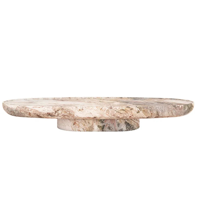 Natural Breccia Marble Coffee Table Organic Oval Thick Slab Single Pedestal Stone Living Room Center Table Dream Home - Image 6
