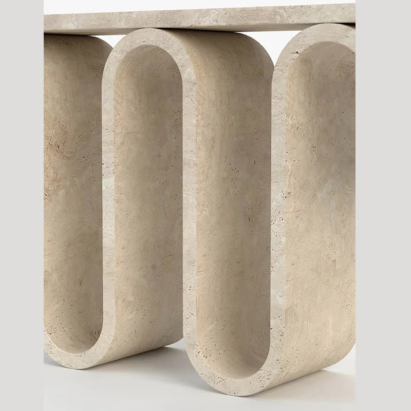 Travertine Marble Console Table Continuous Wave U-Shaped Frame Beige Roman Travertine Sculptural Entryway Furniture Dream Home - Image 3