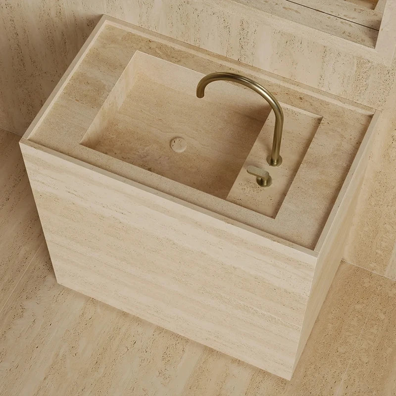Dream Home Viral Cube Floating Stone Vanity Single Recessed Sink Matching Square Stone Mirror Wabi Sabi Bath Cabinet - Image 2