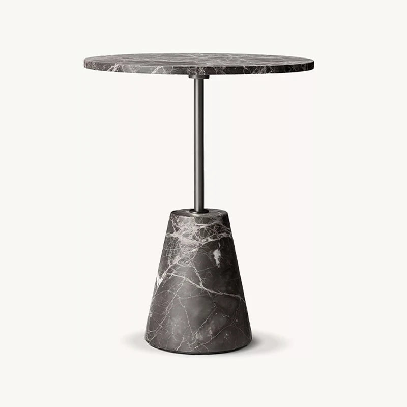 Dream Home Travertine Side Table Conical Base Metal Stem Round Top Wabi Sabi Living Room Accent Furniture - Image 9