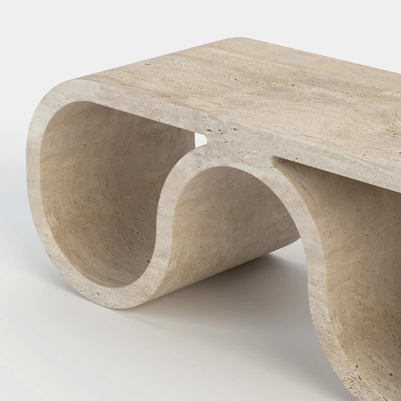 Dream Home Modern Travertine Coffee Table Continuous Wave U-Shape Design Elegant Living Room Furniture - Image 6