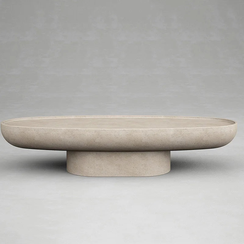 Oval Bowl Shape Marble Coffee Table Natural Stone Raised Tray Edge Minimalist Sofa Center Table Dream Home
