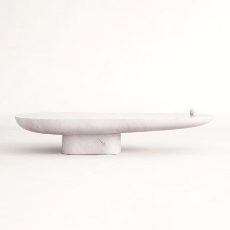 Breccia Marble Coffee Table Organic Bean Shape Irregular Curved Top Single Cylindrical Pedestal Modern Living Room Tea Table - Image 8