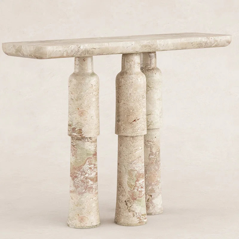 Natural Pink Mixed Onyx Marble Triple Bottle Leg Console Table Rectangular Stone Hallway Table Dream Home - Image 3