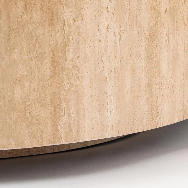 High Inquiry Cream Natural Travertine Coffee Table Wide Flat Drum Shape Solid Integrated Stone Modern Lounge Plinth - Image 5