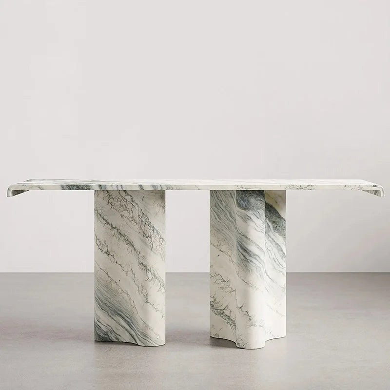 Green Vein Marble Console Table Rectangular Floating Overhang Top Wavy Sculpted Stone Leg Entryway Console Desk Dream Home - Image 6