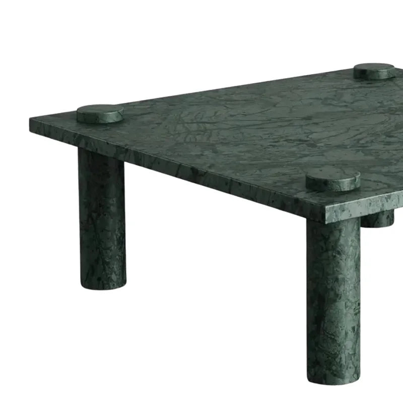 Dream Home Dazzling Four Round Leg Green Marble Coffee Table Square Flat Top Modern Minimalist Living Center Table - Image 3