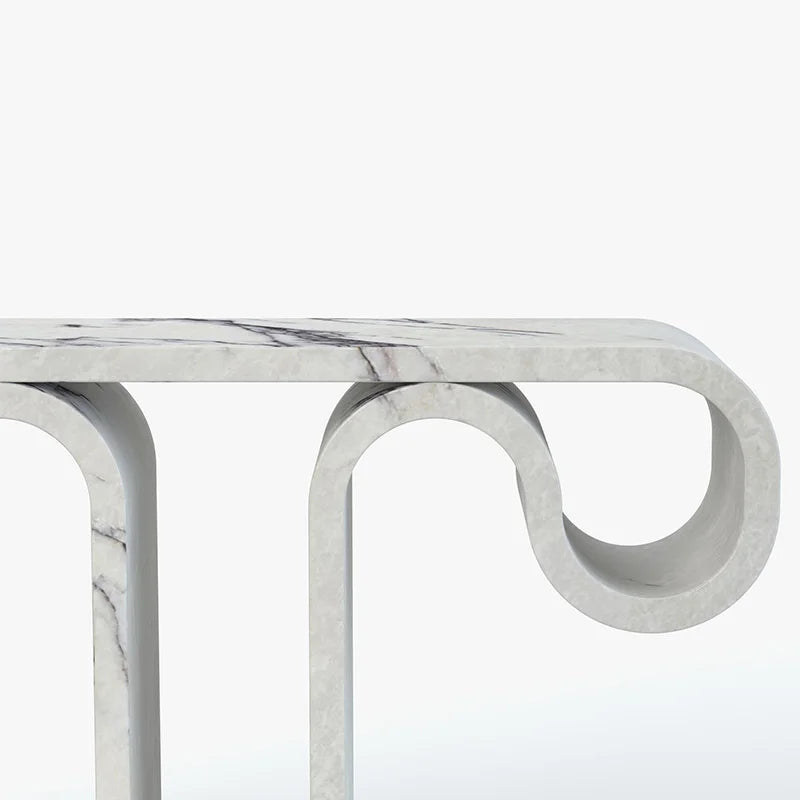 White Marble Console Table Sinuous Wave Loop Frame Sculptural Entryway Hallway Furniture Dream Home - Image 3