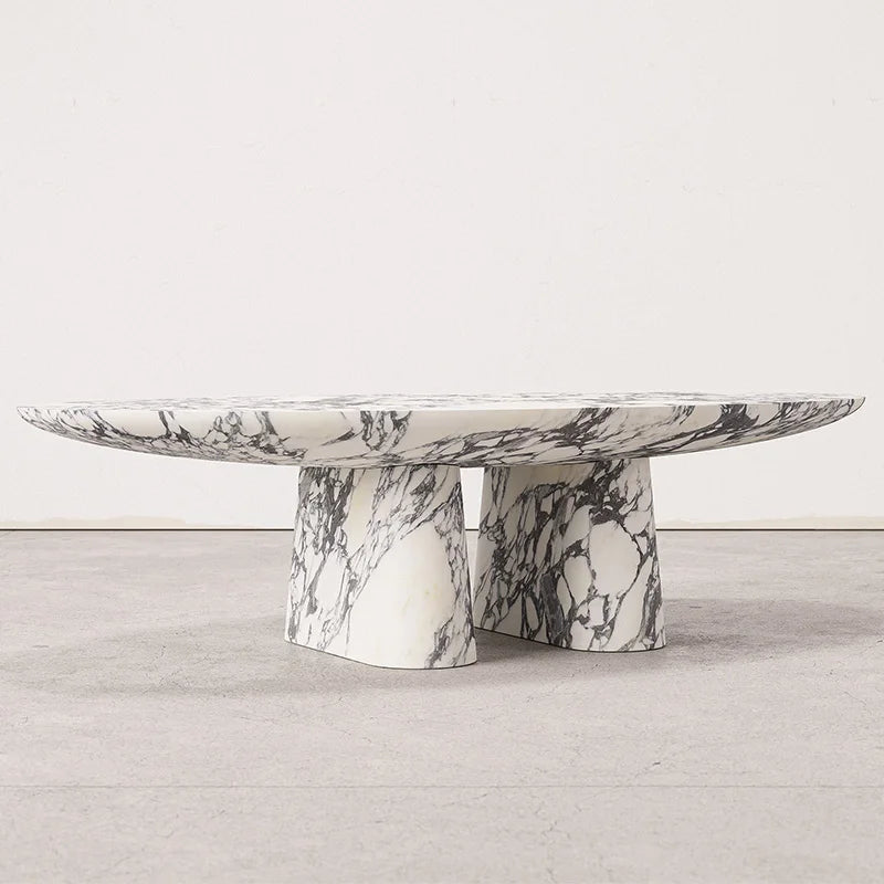 Dream Home Two Tapered Support Marble CoffeeTable Wide Curved Oval Top Modern Stone Hallway Side Display Furniture - Image 2