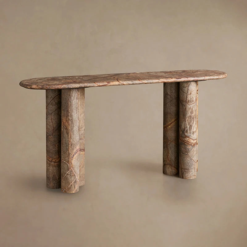 Dream Home Triple Pillar Plinth Console Table Elongated Soft Corner Top Green And Grey Marble Options Luxury Villa Foyer Console - Image 4