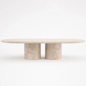 Beige Travertine Marble Coffee Table Ellipse Slab Twin Separate Cylinder Legs Natural Stone Sofa Coffee Table Dream Home