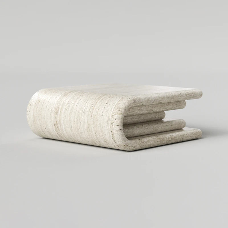 Dream Home Travertine Coffee Table Monolithic Multi Layer Rolled Book Shape Wabi Sabi Living Room Center Table - Image 2