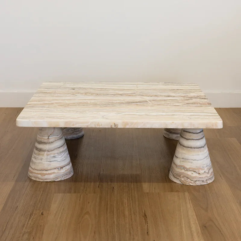 Dream Home Unique Four Slanted Taper Support Marble Tea Table Smooth Rectangle Top Porous Travertine Interior Decor Table - Image 7