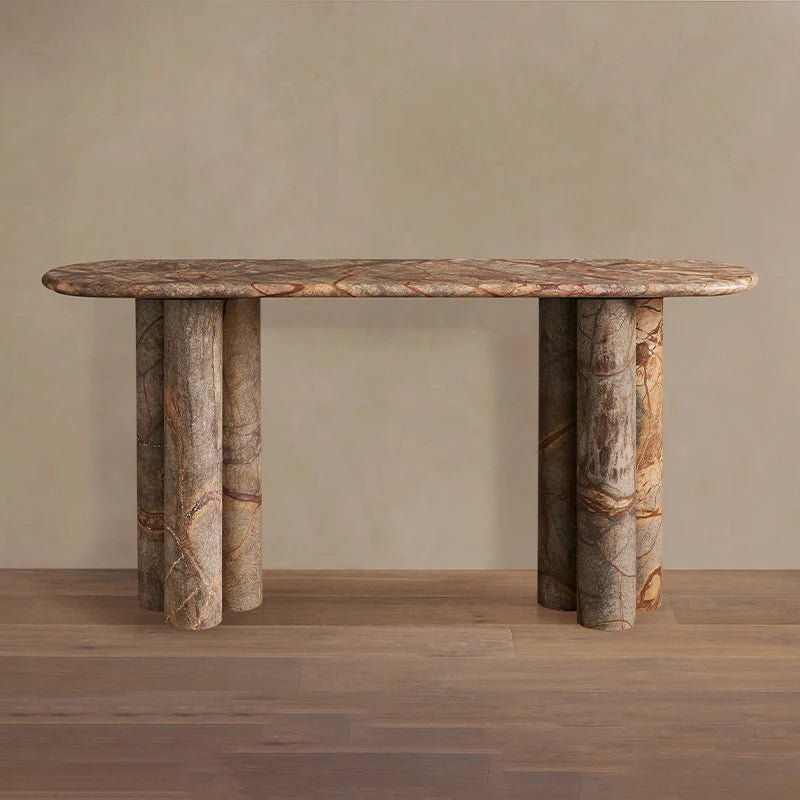 Dream Home Triple Pillar Plinth Console Table Elongated Soft Corner Top Green And Grey Marble Options Luxury Villa Foyer Console - Image 3