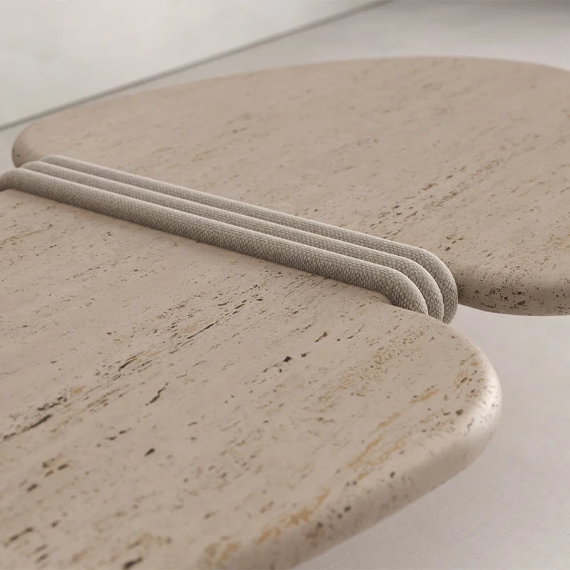 Luxurious Sculptural Separated Petal Coffee Table Rounded Soft Edge Travertine Marble Wabi Sabi Aesthetic Side Table - Image 5