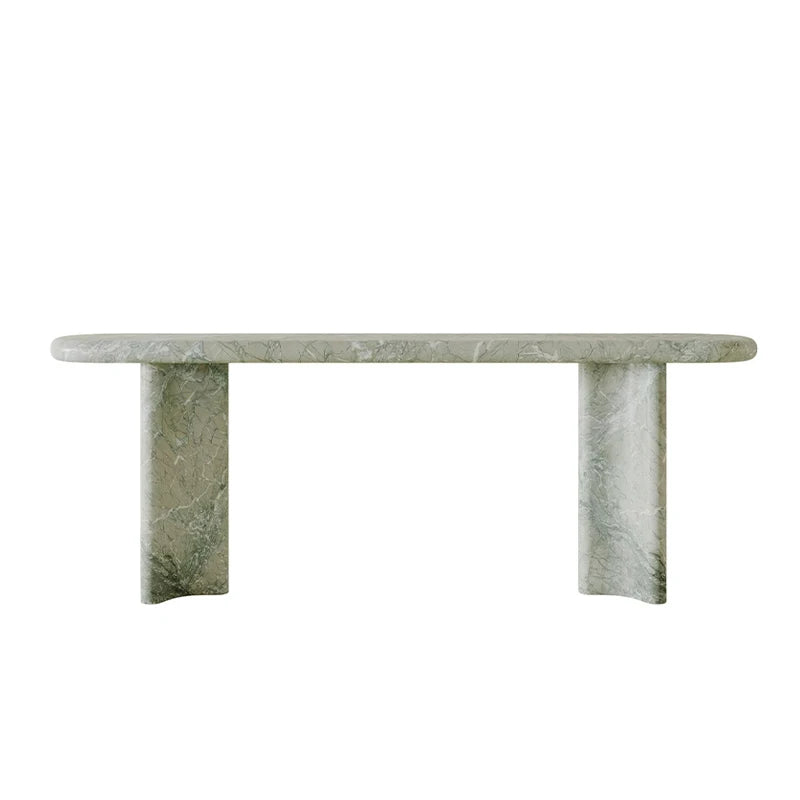Dream Home Natural Green Marble Console Table Elegant Oval Shape Curved Solid Stone Leg Luxury Entryway Hallway Furniture - Image 6