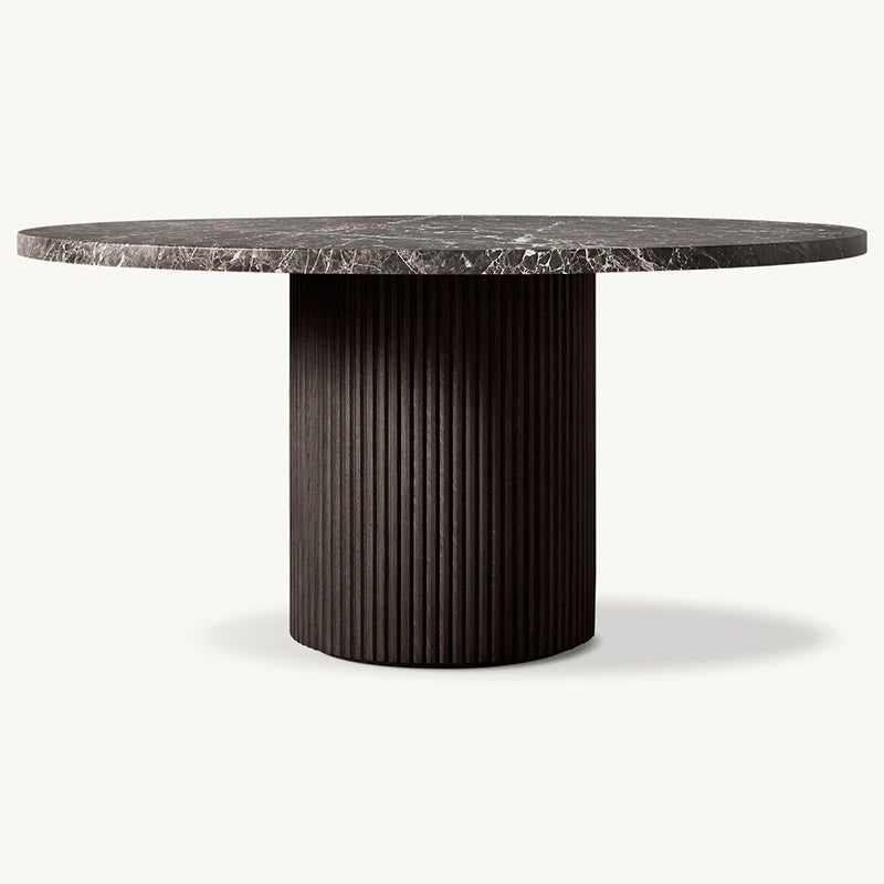 Dream Home Solid Oak Round Dining Table Full Vertical Fluted Cylinder Pedestal Wabi Sabi Villa Dining Room Furniture - Image 8