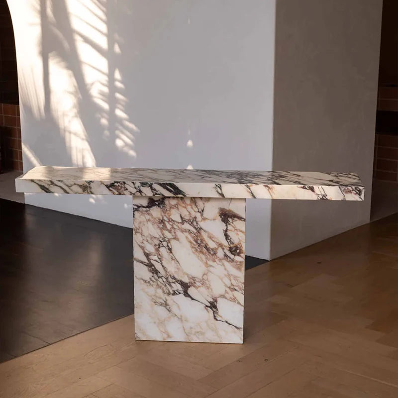 Dream Home Luxury Marble Console Table Unique T Structure Floating Long Top Natural Stone Hallway Entryway Accent Furniture - Image 4