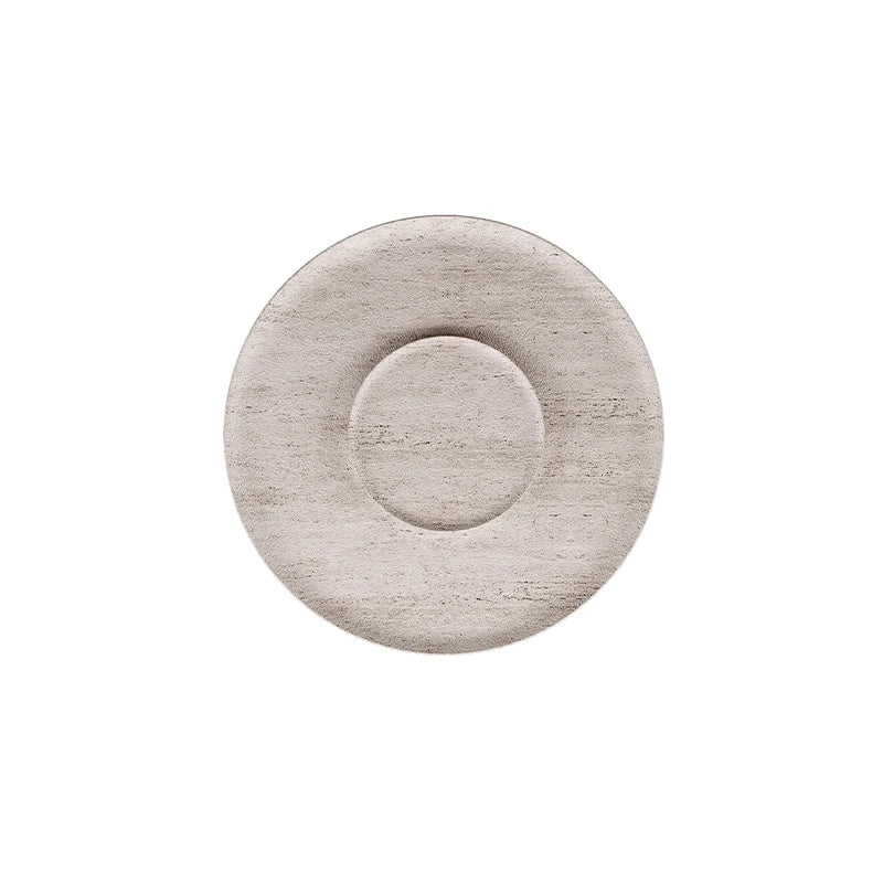 Dream Home Textured Travertine Marble Coffee Table Recessed Mini Round Insert Taper Conical Pedestal Neutral Home Decor Table - Image 3