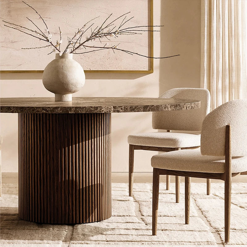 Dream Home Solid Oak Round Dining Table Full Vertical Fluted Cylinder Pedestal Wabi Sabi Villa Dining Room Furniture - Image 6