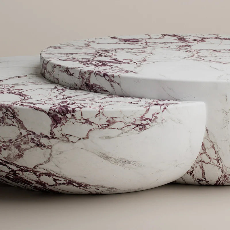 Natural Purple Vein Marble Coffee Table Two Pieces Nest Bowl Design Luxury Villa Round Coffee Desk Dream Home - Image 4