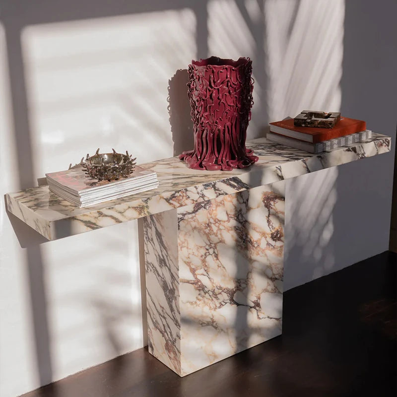 Dream Home Luxury Marble Console Table Unique T Structure Floating Long Top Natural Stone Hallway Entryway Accent Furniture - Image 2