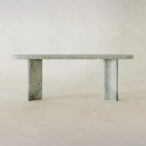 Dream Home Natural Green Marble Console Table Elegant Oval Shape Curved Solid Stone Leg Luxury Entryway Hallway Furniture