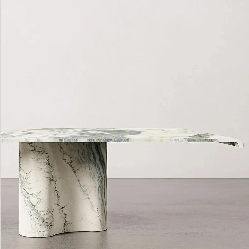 Green Vein Marble Coffee Table Rectangular Floating Top Wavy Sculpted Stone Base Living Room Center Table Dream Home - Image 5
