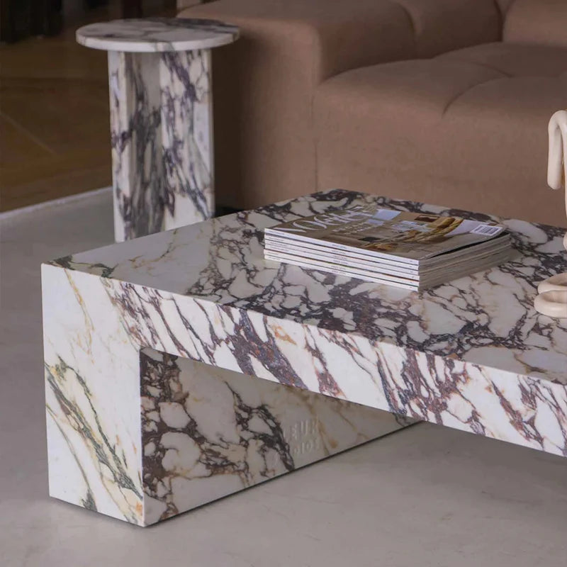 Dream Home Luxury Calacatta Viola Marble Coffee Table Integrated Solid Stone Frame Modern Living Room Center Table for Villa - Image 3
