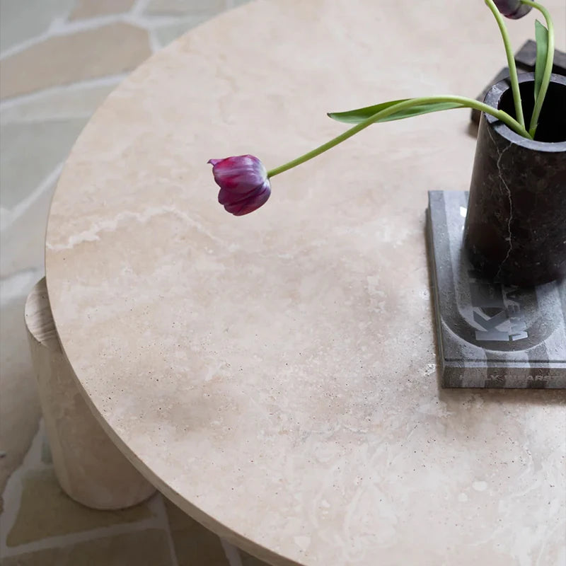 Luxury Natural Travertine Marble Coffee Table Round Stone Tabletop Tri Pillar Base Elegant Villa Living Room Furniture - Image 3