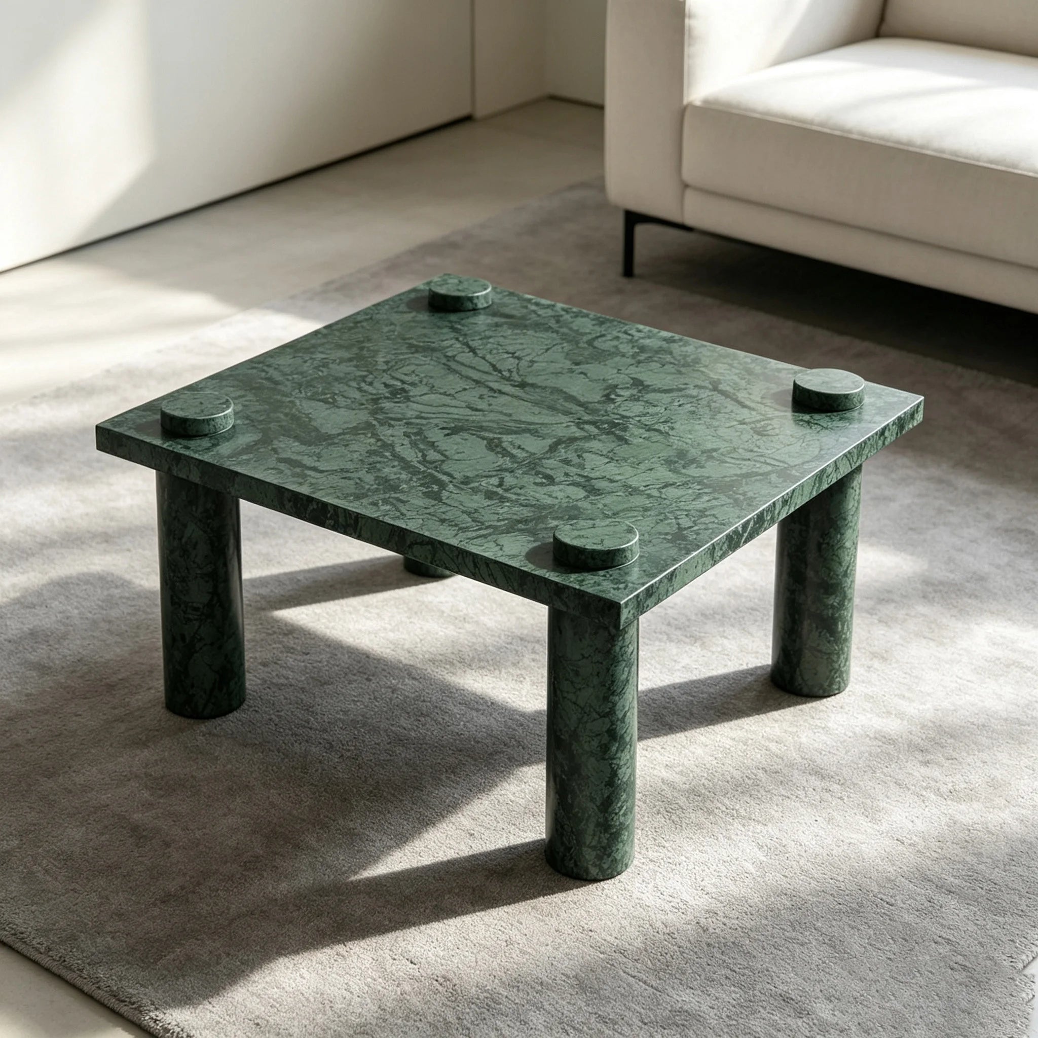Dream Home Dazzling Four Round Leg Green Marble Coffee Table Square Flat Top Modern Minimalist Living Center Table - Image 5