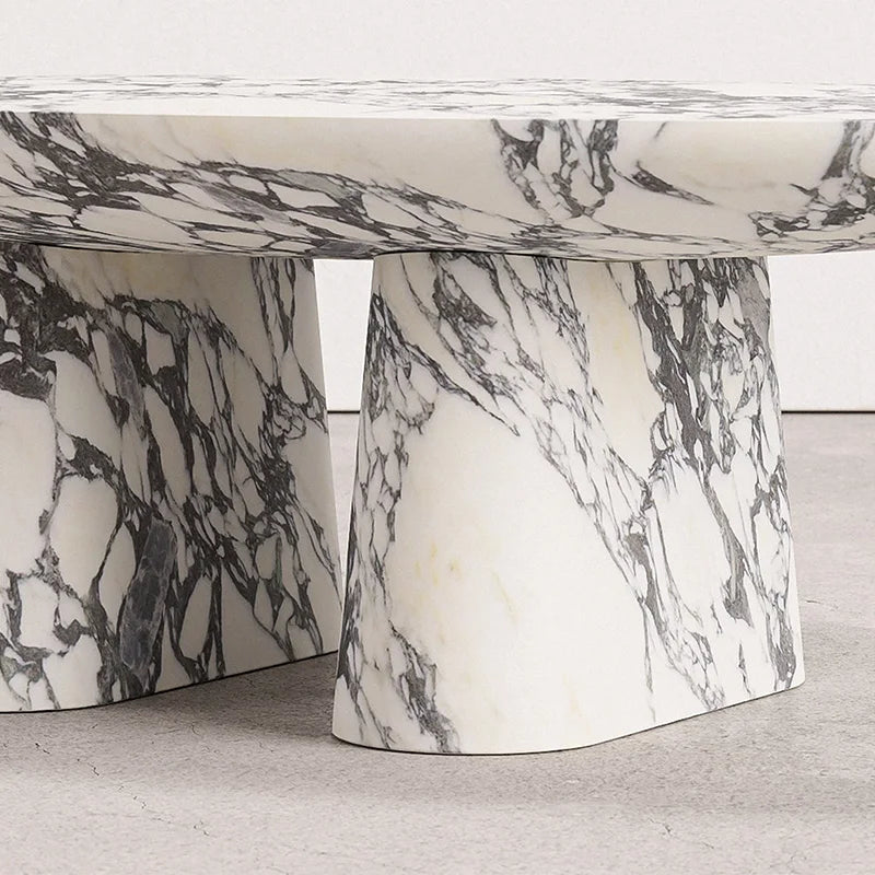 Dream Home Two Tapered Support Marble CoffeeTable Wide Curved Oval Top Modern Stone Hallway Side Display Furniture - Image 5