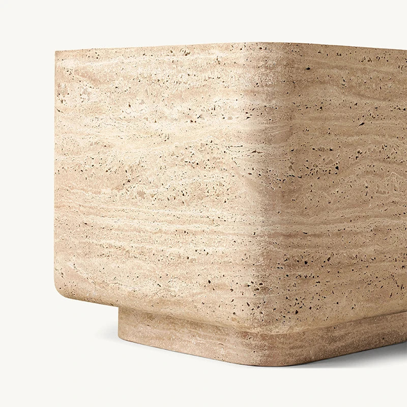 Dream Home Natural Travertine Marble Side Table Monolithic Cube Shape With Rounded Edges Wabi Sabi Living Room Accent Table - Image 3
