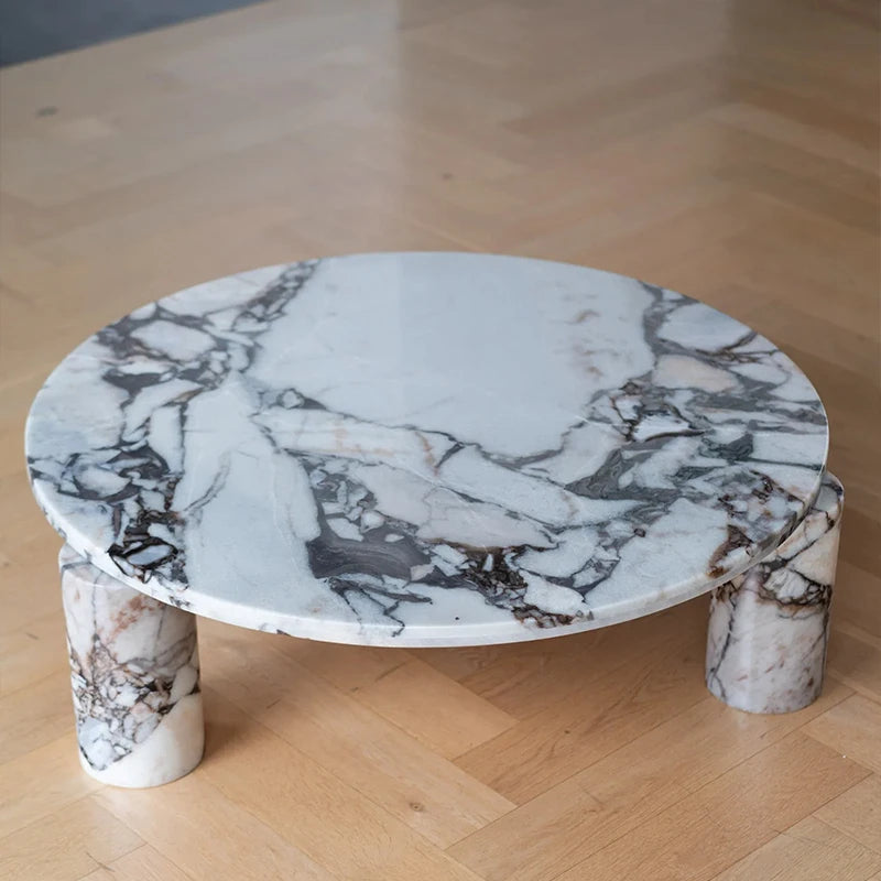 Dream Home Artistic Minimalist Coffee Table Natural Calacatta Viola Marble Round Top Two Solid Stone Legs Home Decor Table - Image 7