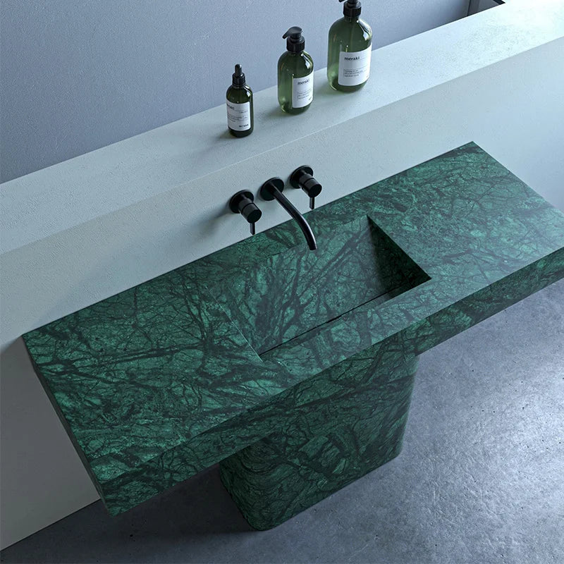 Dream Home T Shape Pedestal Marble Sink Table Integrated Carved Stone Wash Basin For Luxury Bathroom Renovation Project - Image 11