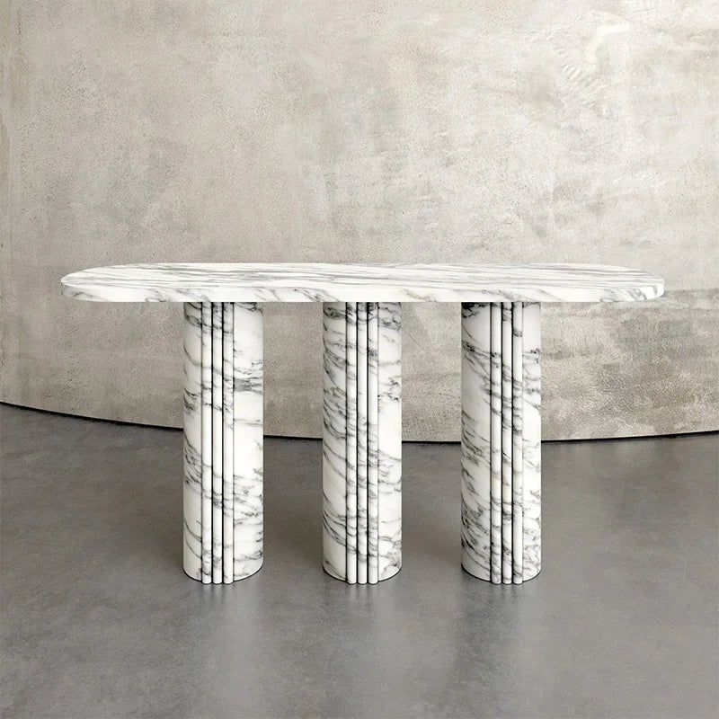 Dream Home Premium Marble Console Table Fluted Column Leg Ellipse Tabletop Solid Stone Hallway Table For Interior Decoration - Image 10